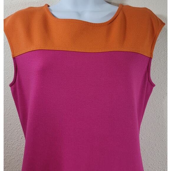Talbots Pink Orange Color Block Sheath Short Sleeve Dress 6 Lightweight Stretchy - Picture 5 of 5